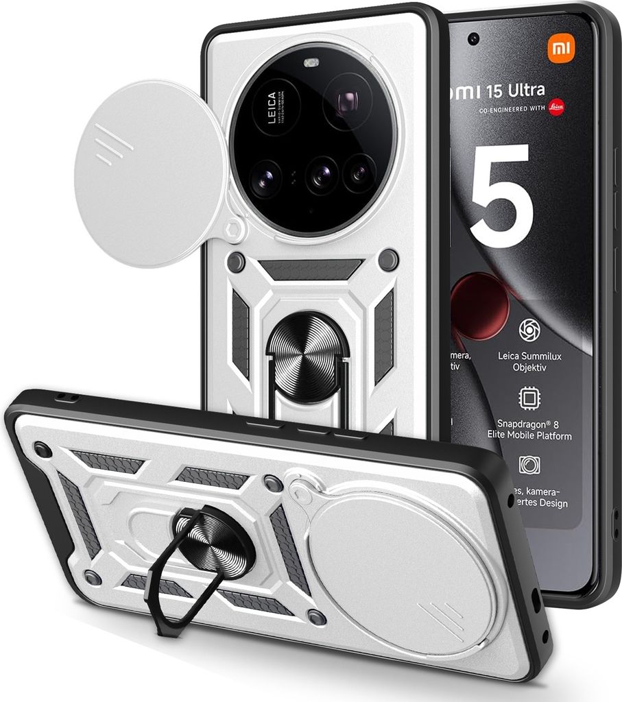 Outdoor Panzer Hülle für Xiaomi 15 Ultra Handyhülle Kameraschutz Ringhalter in Silber