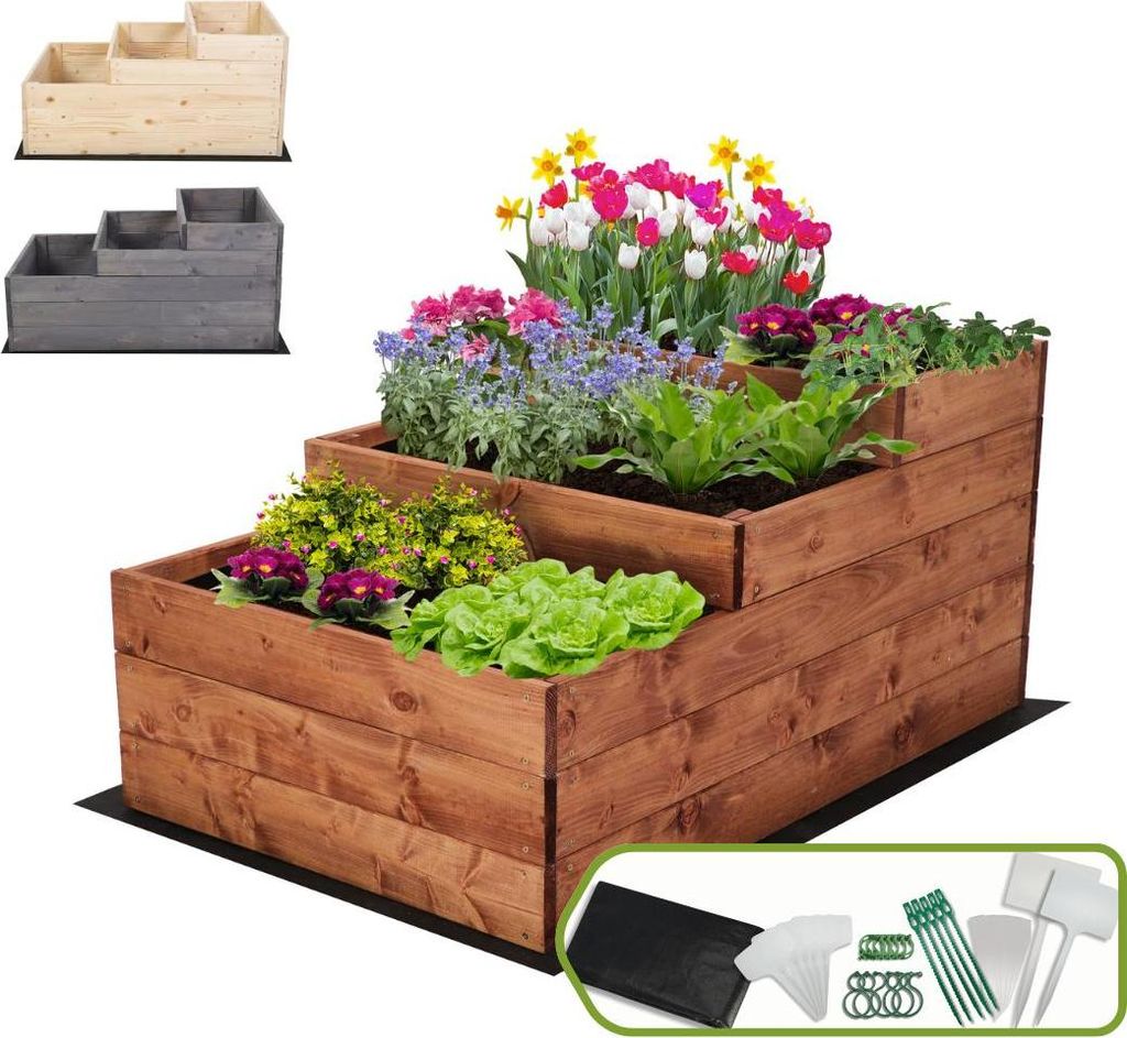 MODO24 Hochbeet Holz, Pflanzkasten, Massivholz, Kiefer, Kräuterbeet, Blumenkasten, Garten, Terrasse, 45x60x93 cm, Braun, ZP07