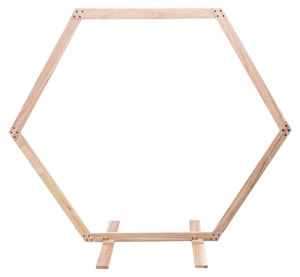 Hochzeitsbogen aus Holz - Hexagon Hintergrundständer - Maße 216×186 cm - Rustikaler Stil - Geometrisches Sechseck - Selbstmontage - Größe M