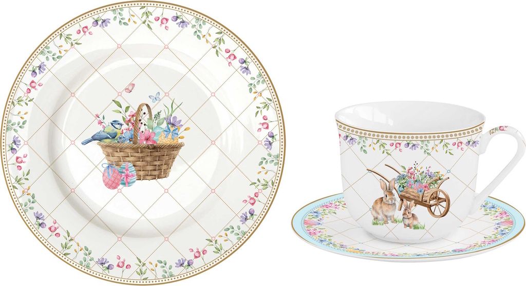 18tlg. Kaffeeservice SPRING BLOOM Ostereier mit bunten Blumen Easy Life