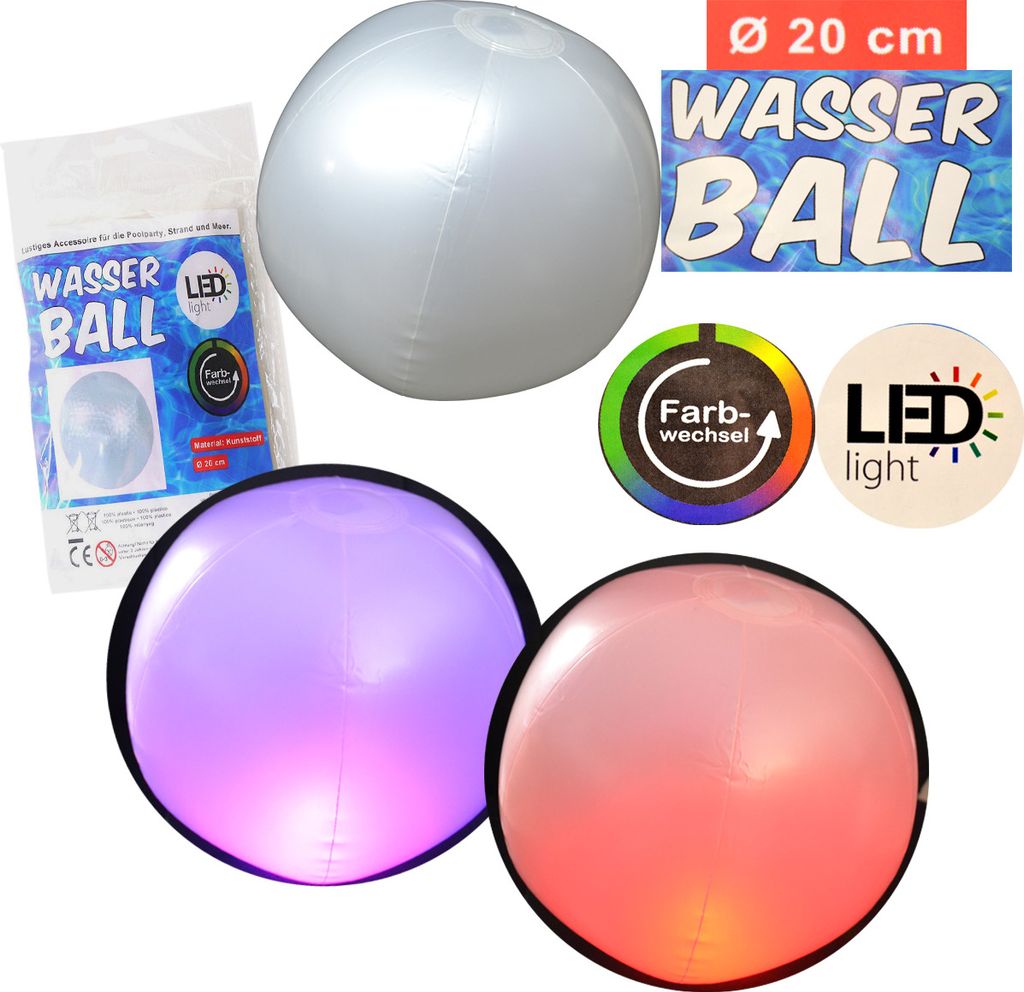 Wasserball Strandball LED Farbwechsel Aufblasbarer Ball ca.20cm Transparent