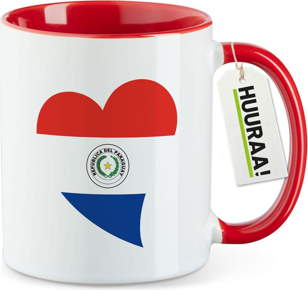 Huuraa Kaffeetasse Paraguay Flagge Herz 330ml Rot Keramik Kaffeebecher Geschenkidee