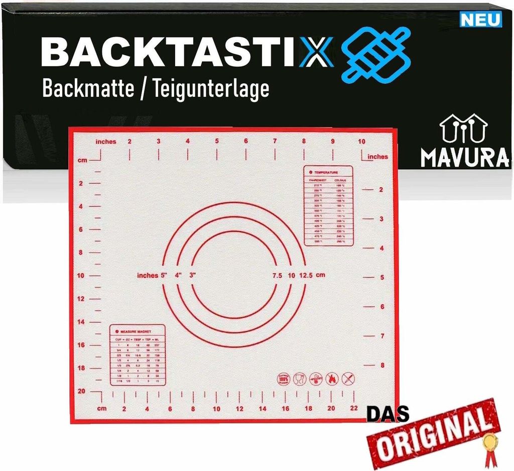 BACKTASTIX Backmatte Teigunterlage Teigmatte Fiberglas Rollmatte Ausrollmatte