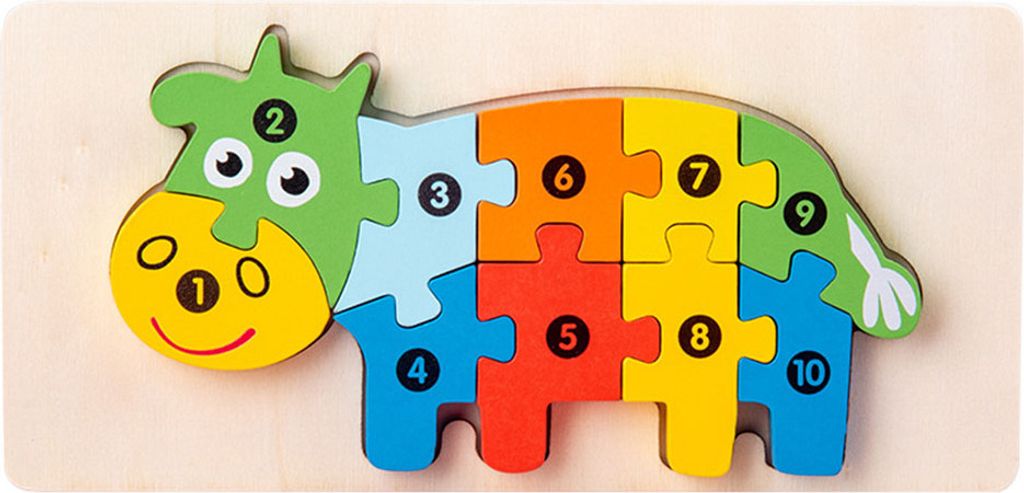3D Verkehr Tier Dinosaurier Puzzle Blöcke mit numerischen Eingabeaufforderungen, geeignet für Kinder im Alter von 18 Monate und höher,Ochse
