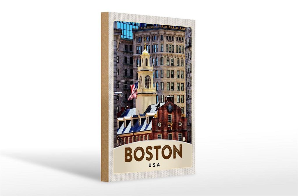 Holzschild Reise 20x30cm Amerika USA Boston Architektur