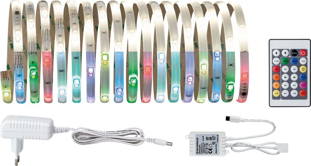 Paulmann Farbwechsel LED Stripe Set 4,8m RGB + Warmweiß 18,8W 230/12V 12V Lichterkette mit Fernbedienung, Flexibel LED Schlafzimmer, TV