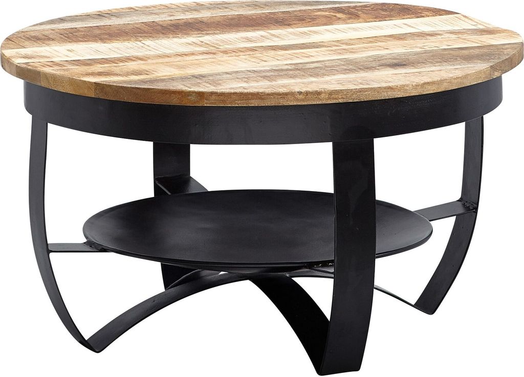tinkaro Couchtisch rund JAROSLAW Mango Massivholz Beistelltisch Braun/Schwarz