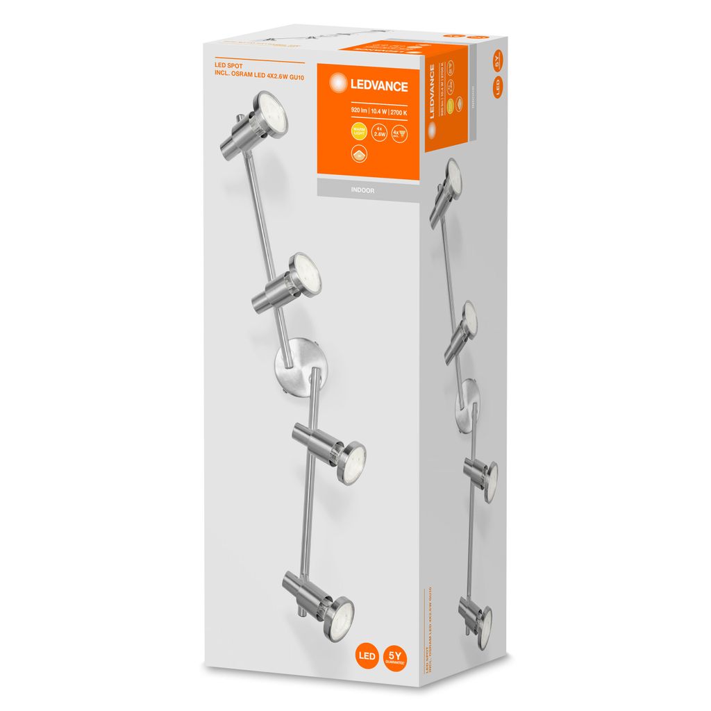 Ledvance LED Deckenleuchte Wandleuchte Silber 4 x 2,6W GU10 920lm Warmwei 2700K schwenkbar