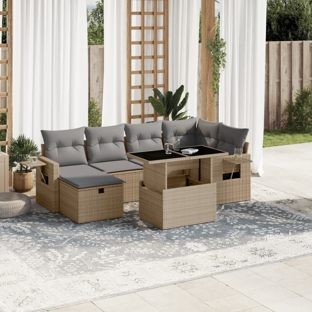 Maison Exclusive - 7-tlg. Garten-Sofagarnitur mit Kissen Beige Poly Rattan