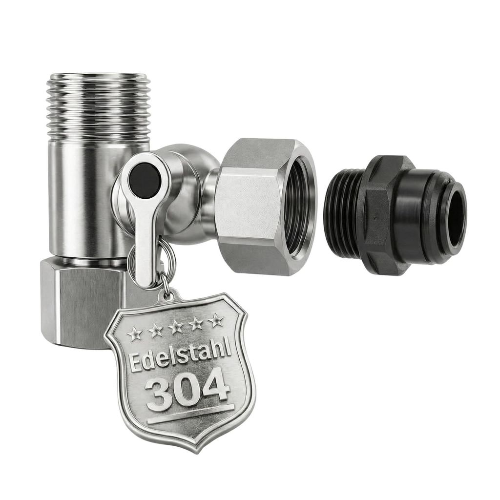 Absperrhahn T-Stück 3/8" AG x 1/4" Steck x 3/8" ÜM Wasserfilter