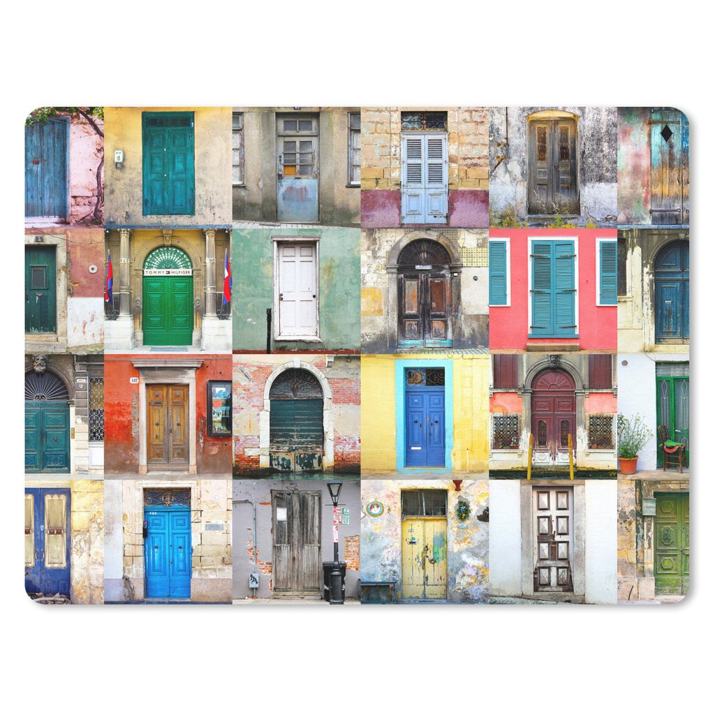 MuchoWow Mauspad Mousepad Türen - Regenbogen - Architektur - Collage 40x30 cm - Mousepads - Maus Mat - Pad - Mausunterlage - Anti Rutsch