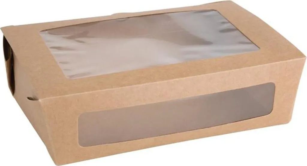 Contenant salade kraft avec couvercle à fenêtre 1600 ml - Pack de 100