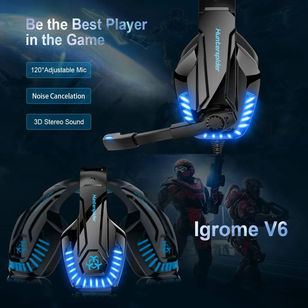 Casque de jeu pour immersion totale avec micro et prise jack bleue - 4