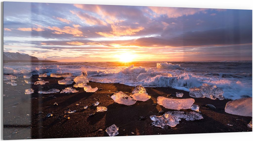DEQORI Glasbild Acryl 100x50 cm 'Diamantstrand' Wandbild Bild modern Deko