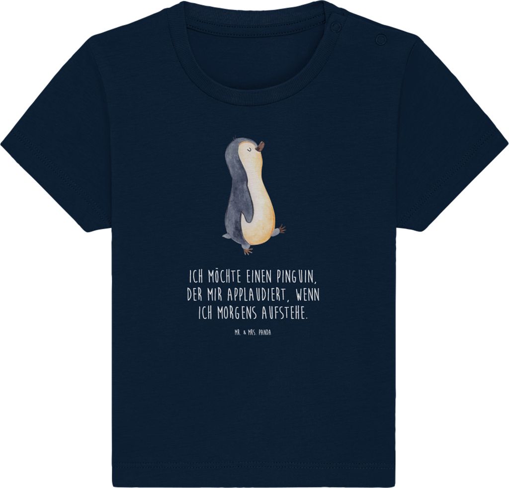 Mr. & Mrs. Panda T-Shirt Pinguin marschieren 0. - 6. Monat - French Navy - Geschenk, Unausgeschlafen, Kinder Oberteil, Baumwolle Baby Shirt, Pingui...