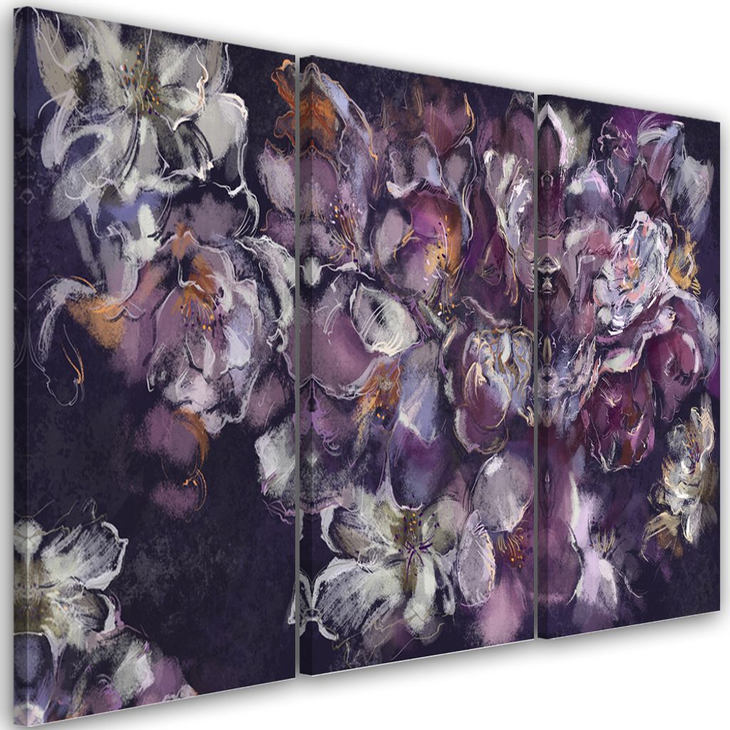 Triptychon auf leinwand irisblüte 150x100 cm Feeby lila wandbild bereit zum aufhängen