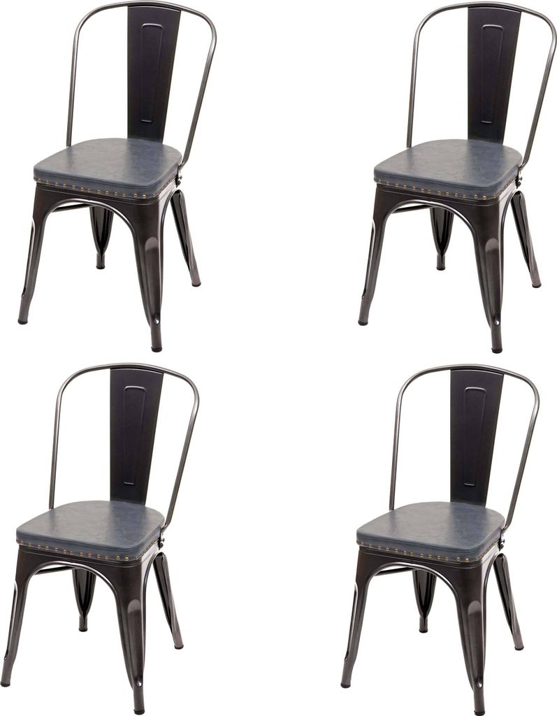 4er-Set Esszimmerstuhl HWC-H10e, Küchenstuhl Stuhl, Chesterfield Metall Kunstleder Industrial Gastro schwarz-grau