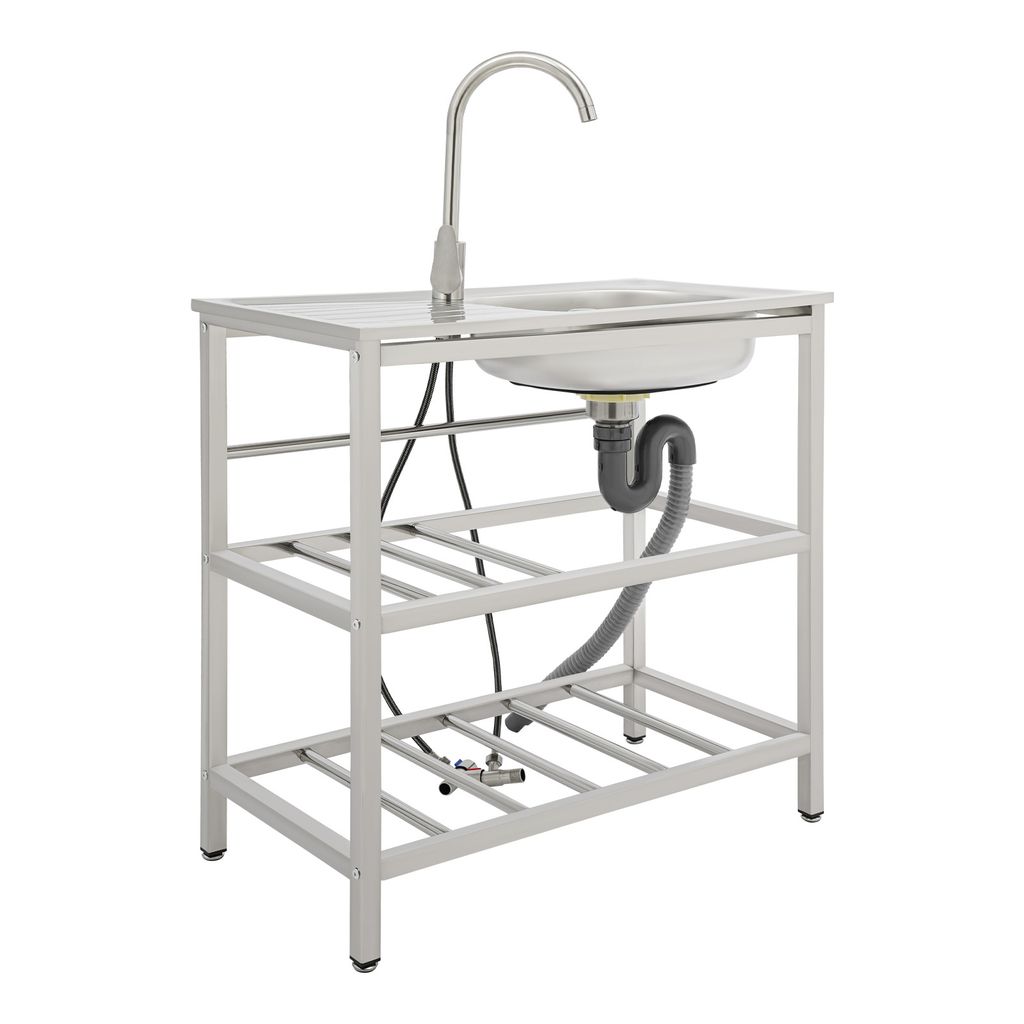 Spülbecken Edelstahl Küchenspüle Freistehende Edelstahlspüle mit Wasserhahn Silber