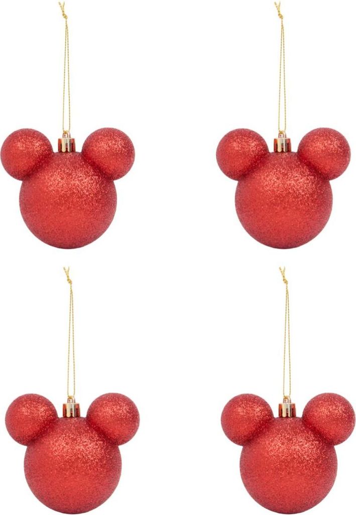 Mickey-Mouse-Weihnachtskugeln – Rot – Glitzer – 4er-Pack