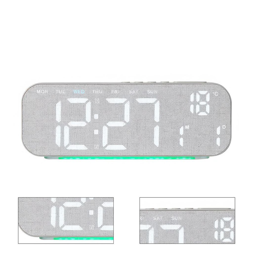LED-Digitaluhr, dekorative Tischuhr, Uhrzeit, Datum, Wochentag & Temperatur,stilvolle und robuste Uhr für Wohnzimmer, Küche und Büro, Grau