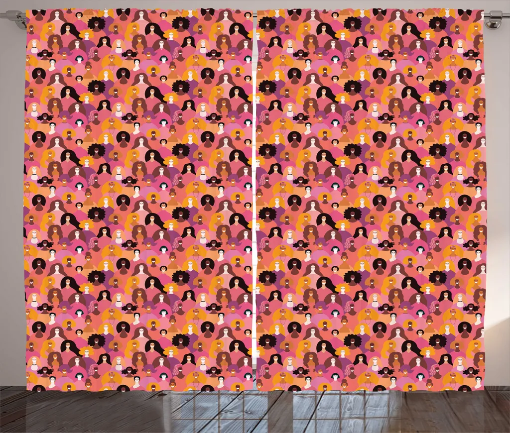 Rideau rustique motif féministe 280 x 225 cm avec boucles et crochets inclus