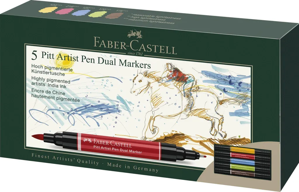 Pitt Artist Pen Dual Marker Faber-Castell 162005 - Set 5 Colori Ink