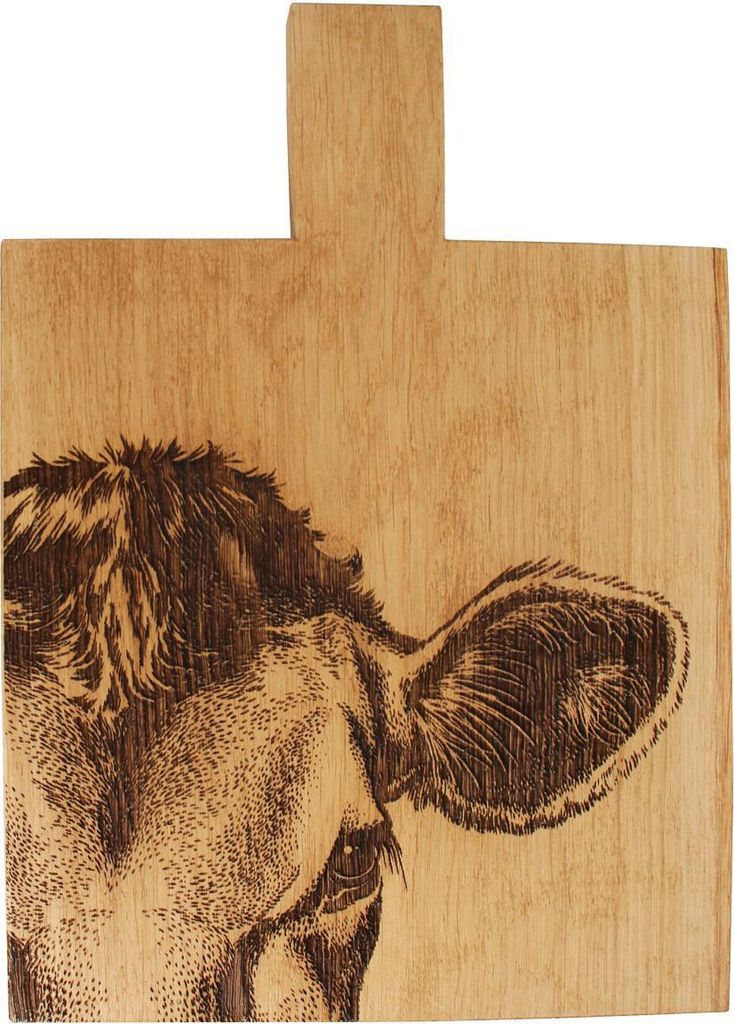 Selbrae House Schneidebrett mit Griff Eichen-Holz Laser-graviert Kuh
