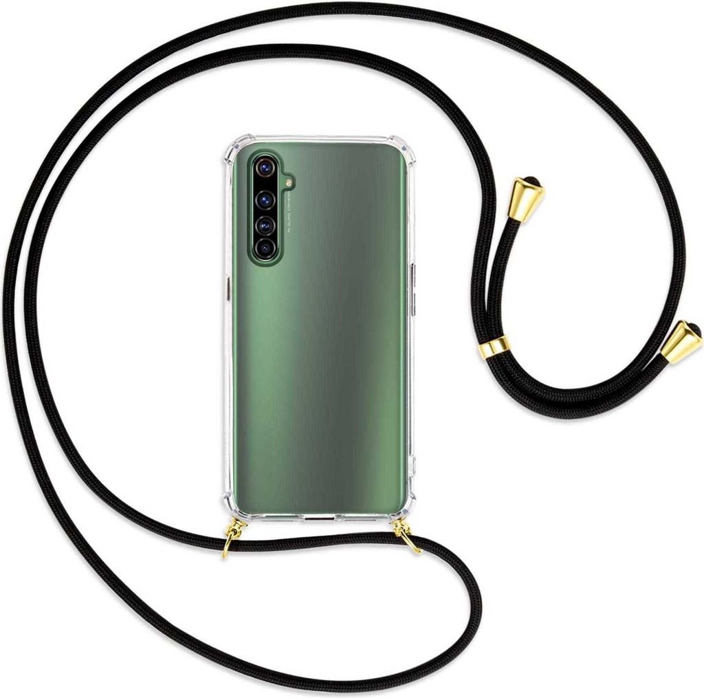 Handykette Backcover-Schutzhülle mit Band (Metall goldfarben) für Realme X50 Pro 5G - schwarz