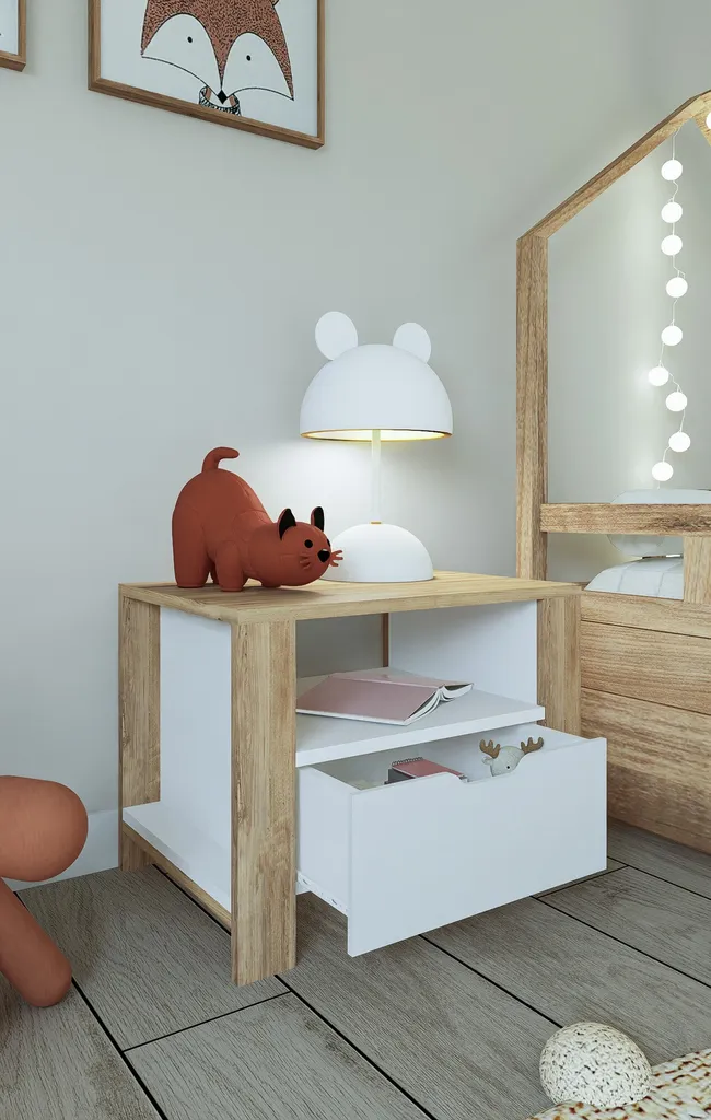 Table de chevet en noyer clair 60 cm de largeur pour chambre moderne