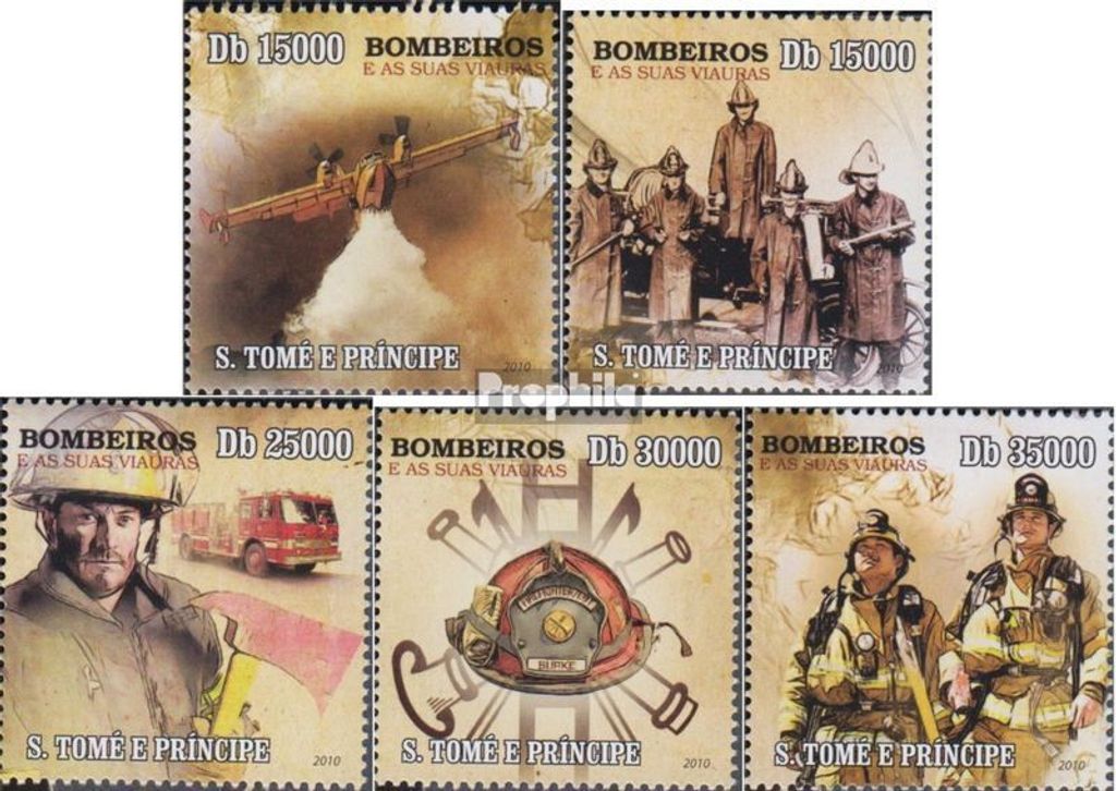 Briefmarken Sao Tome e Principe 2010 Mi 4430-4434 (kompl.Ausg.) postfrisch Feuerwehrwesen