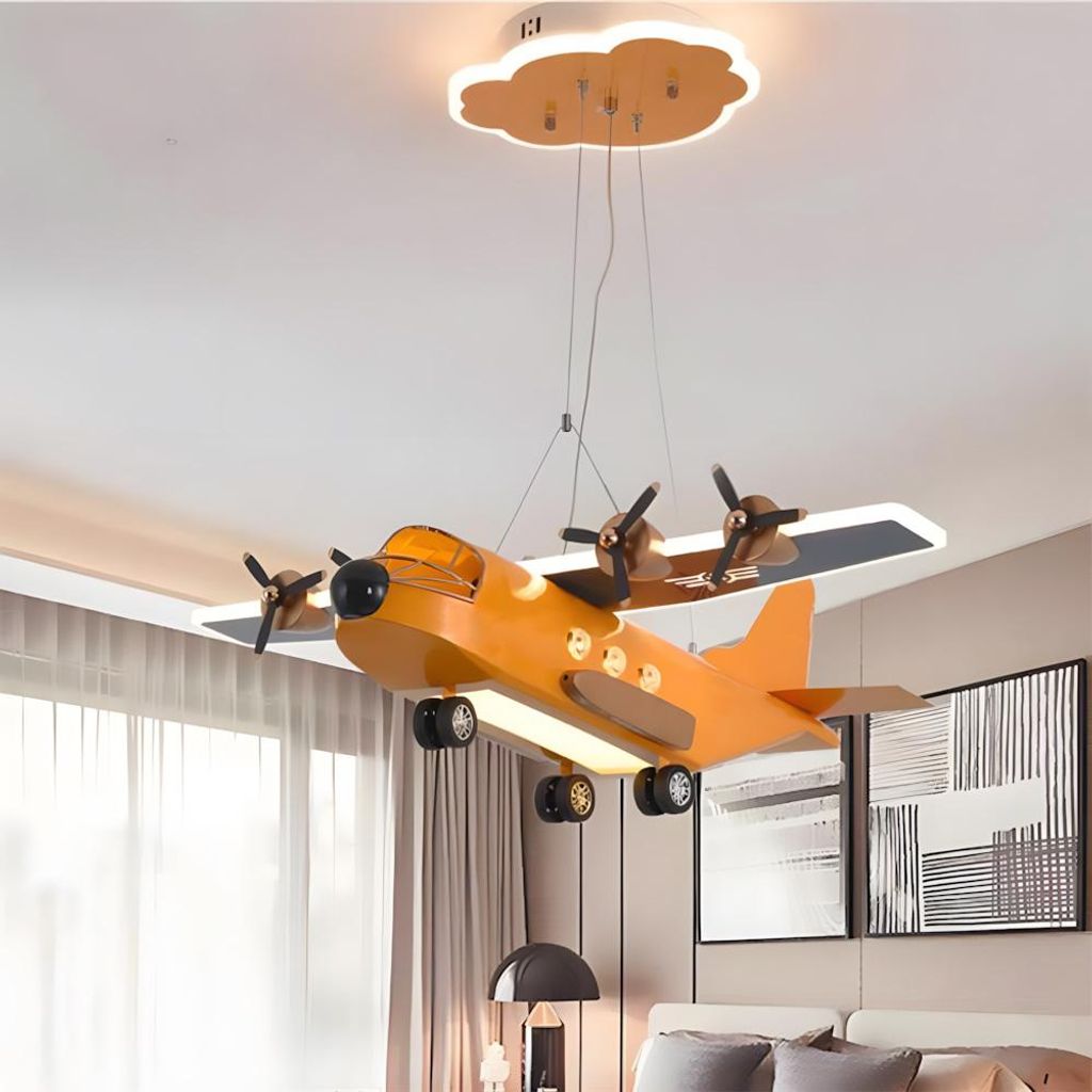 Dekolampe für Kinder, Deckenlampe, Kinderlampe, Kinder-Deckenlampe, Hängelampe, Lampe, Flugzeuglampe Orange L70 × B66 × H75 cm /DD-DYFJD-C/