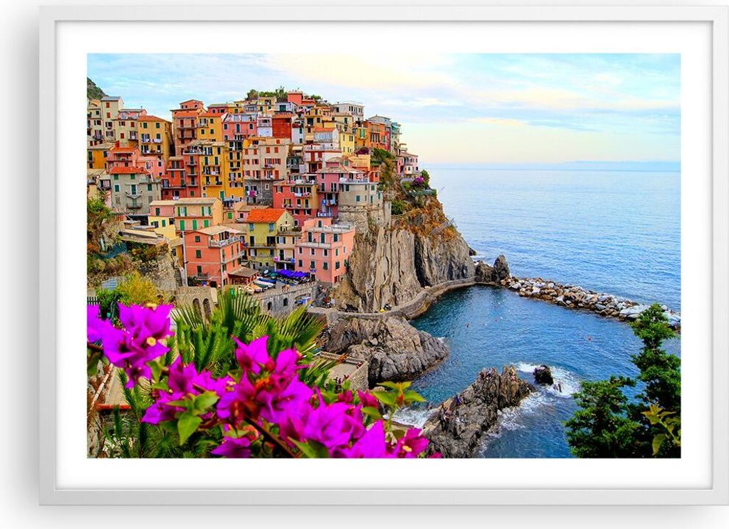 Gerahmtes Poster - Weißer Rahmen - Italien küste felsen landschaft - 70x50 cm - Wand Bild - Wanddeko - Wandbilder - Wandposter - Bilderrahmen - B...