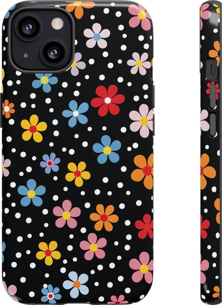 Buntes Blumen- und Punktmuster – Hülle Kompatibel mit iPhone 13