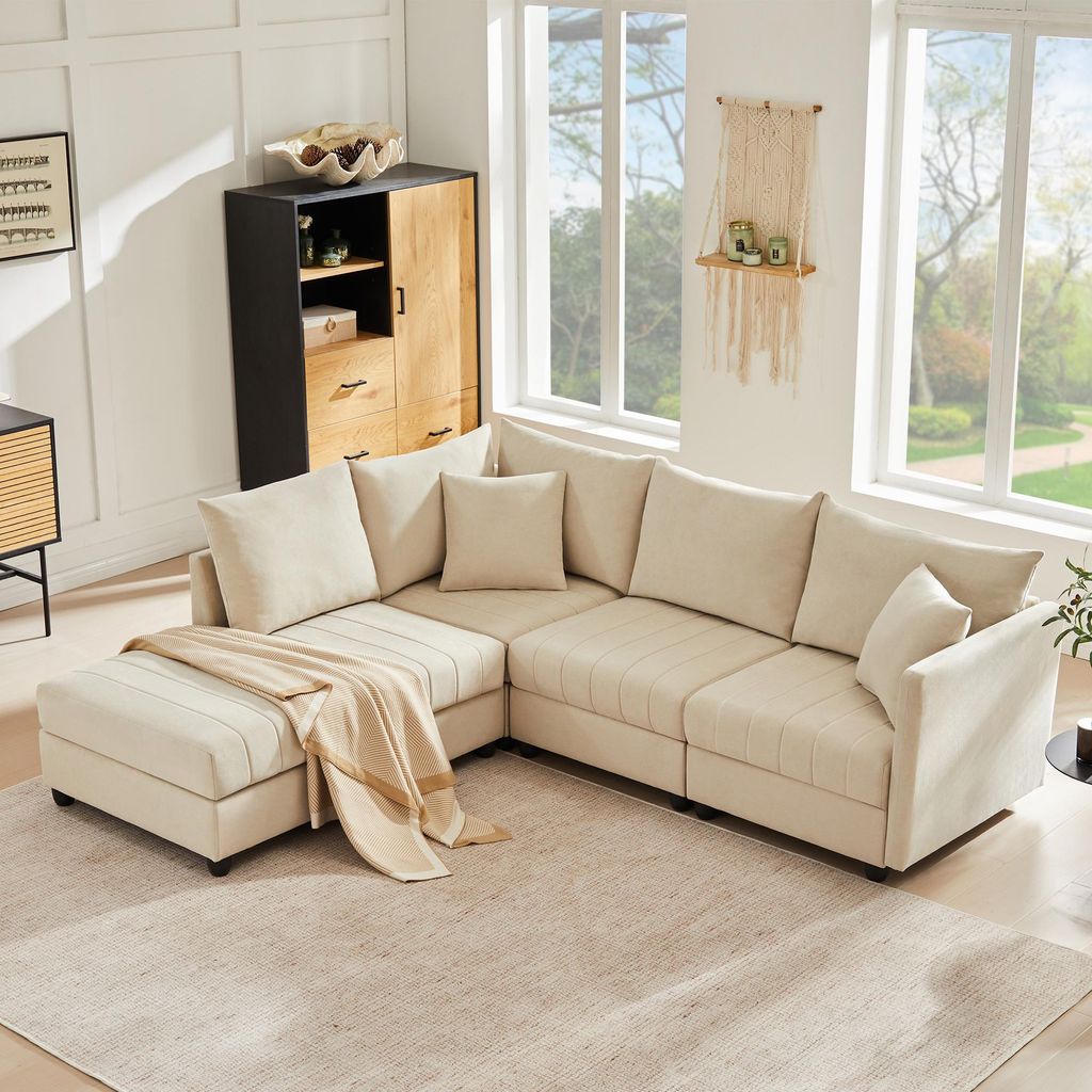 Fortuna Lai Modernes Ecksofa mit vertikalen Streifen, Modulares Sofa, 5-Sitzer-Sofa, mit umwandelbarem Fußhocker, L-förmiges Sofa, U-förmiges So...