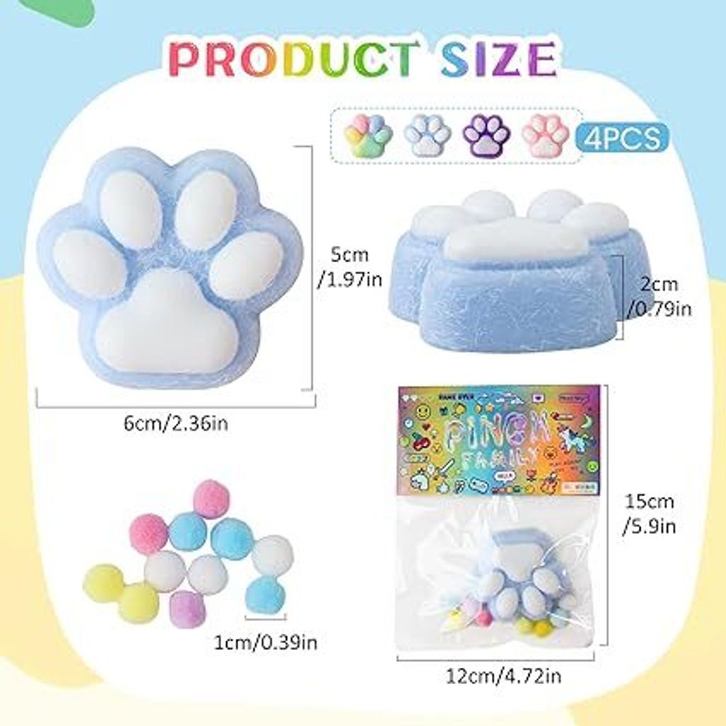 8 Pezzi Taba Squishy Zampa di Gatto, Fufu Squishy Morbido Antistress Adulti e Bambini, Giocattolo da Spremere Kawaii per Alleviare Ansia e Stress