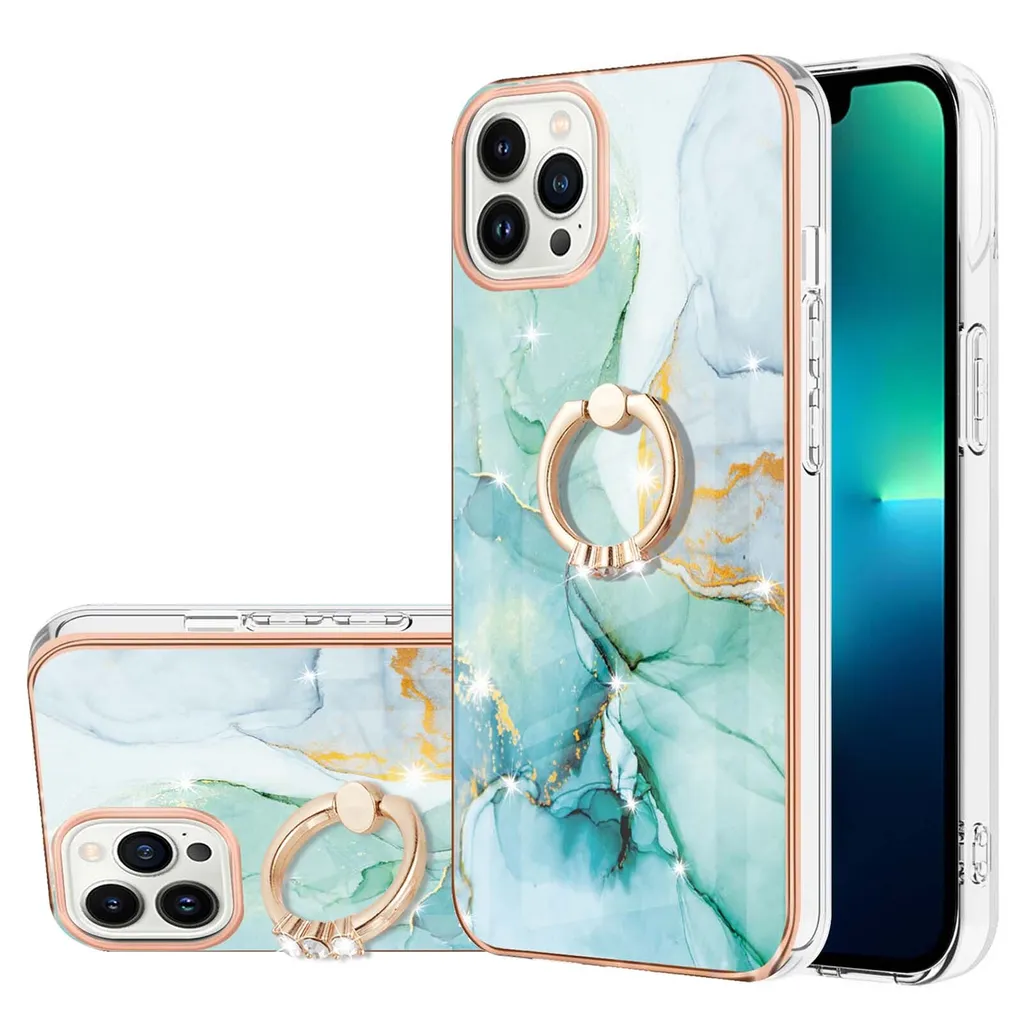 Custodia iPhone 13 Pro Marmo Caffè con Anello - Cover Protettiva TPU