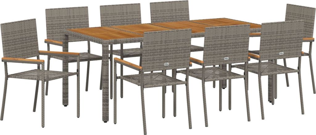 Möbel 9-teiliges Garten Essset Grau Poly Rattan, Stapelbare Gartenstühle mit Kissen 2 Stück Grau Poly Rattan - Gartenstühle 3365413