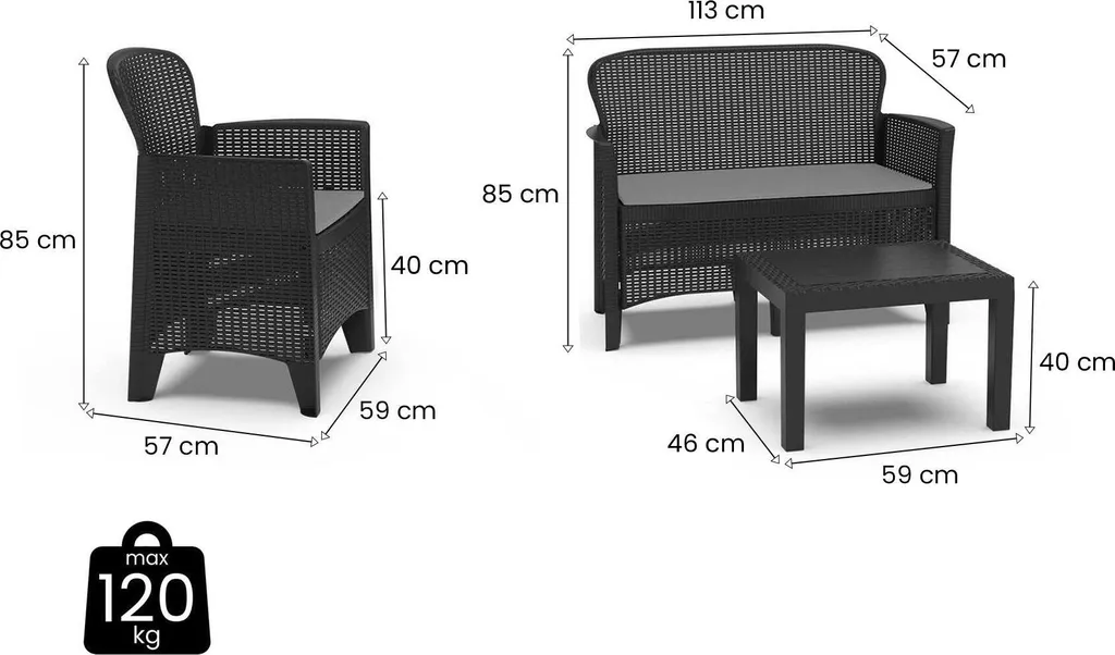 Ensemble salon de jardin 4 places avec coussins confort Progarden