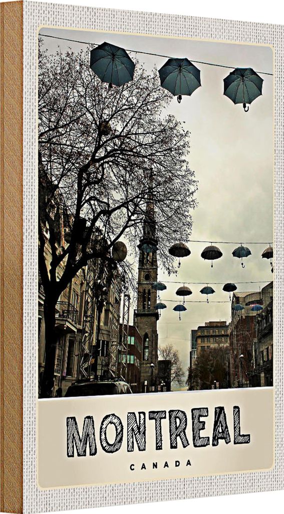 Holzschild Reise 20x30cm Montreal Kanada Europa Regenschirm
