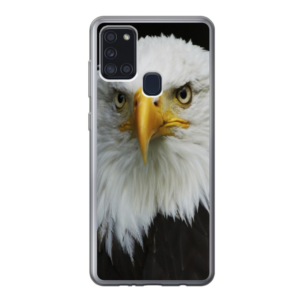 MuchoWow Handyhülle Schutzhülle Hülle für Samsung Galaxy A21s Adler - Schwarz - Weiß Silikon Softcase Handy Hülle - Hartschale