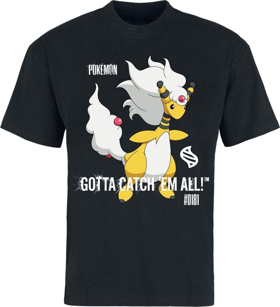 Pokémon T-Shirt Herren Mega - Ampharos schwarz Fan-Merch, Gaming 100% Baumwolle L