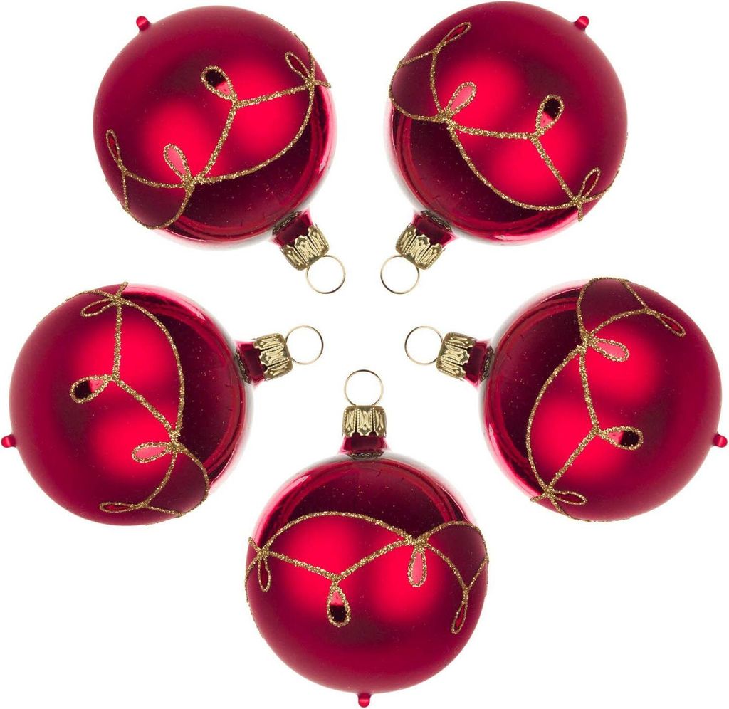 Thüringer Christbaumschmuck Kugel rot-matt Tropfenmuster 5er-Set BxHxT 6x6x6cm NEU