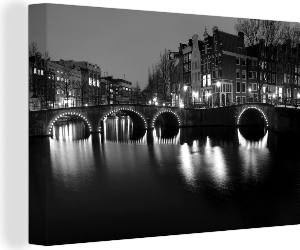 OneMillionCanvasses - Leinwandbilder - 140x90 cm, Bild der Keizersgracht in Amsterdam - schwarz und weiß, Wandbilder Kunstdruck Wanddekoration