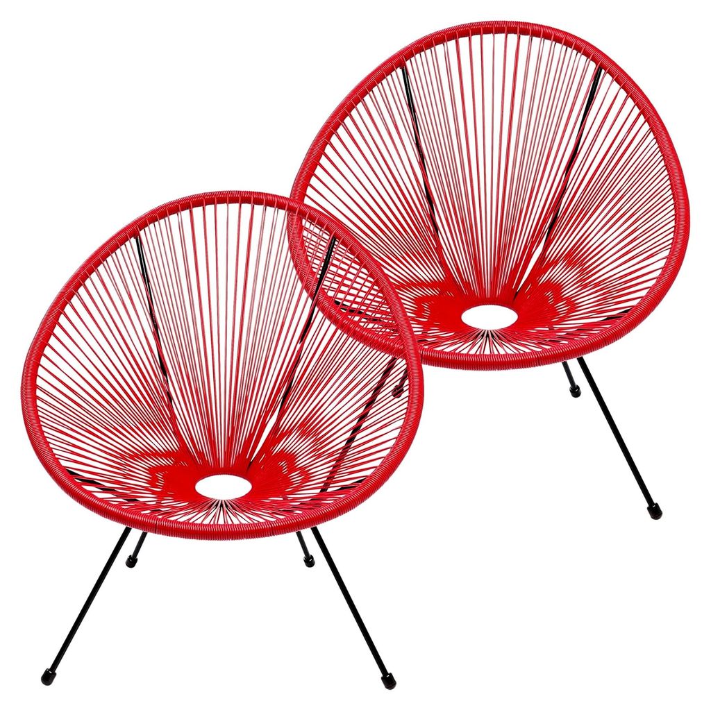 Gartenmöbel Set Acapulco, 2er Set, Rot, Indoor und Outdoor Sitzgruppe im Retro-Design, 2x Sessel, Gartenstühle, Lounge-Möbel für Balkon, Garten...