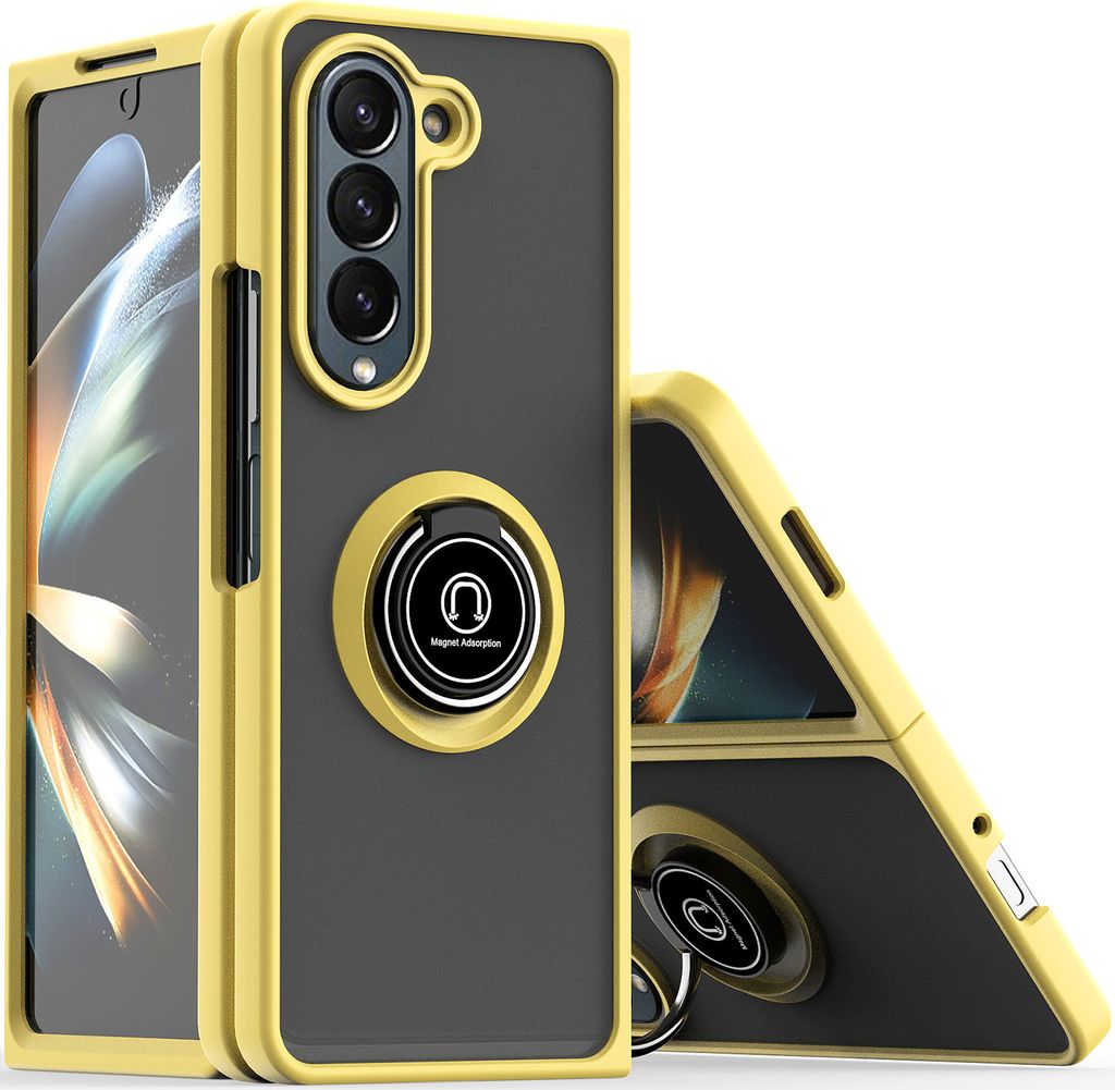 Hülle für Samsung Galaxy Z Fold 5 Ring Halter Ständer Matte Transluzent TPU Rahmen Stoßfest Schutzhülle dunkelgrün