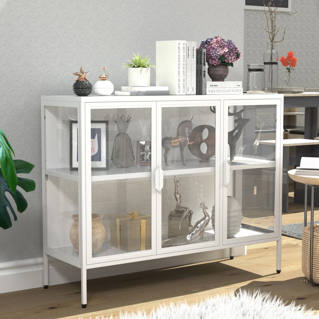VCM Glasvitrine stehend | Vitrine Glas mit ESG-Sicherheitsglas | Maße ca. H. 80 x B. 100 x T. 35 cm | Standvitrine Glas | Modern und platzsparend ...