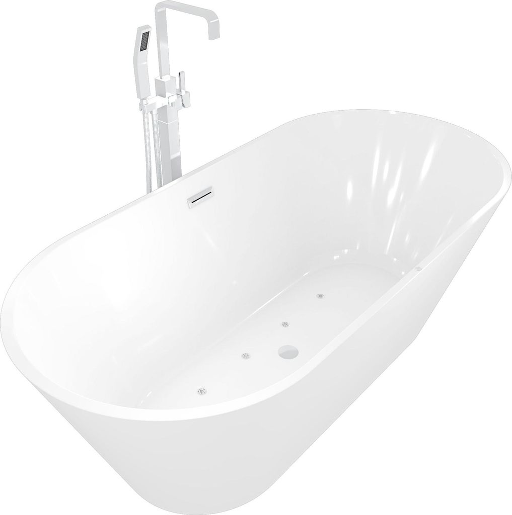 freistehende Badewanne Wanne F11 170x80cm Whirlpool mit Luftmassage mit Armatur AF05