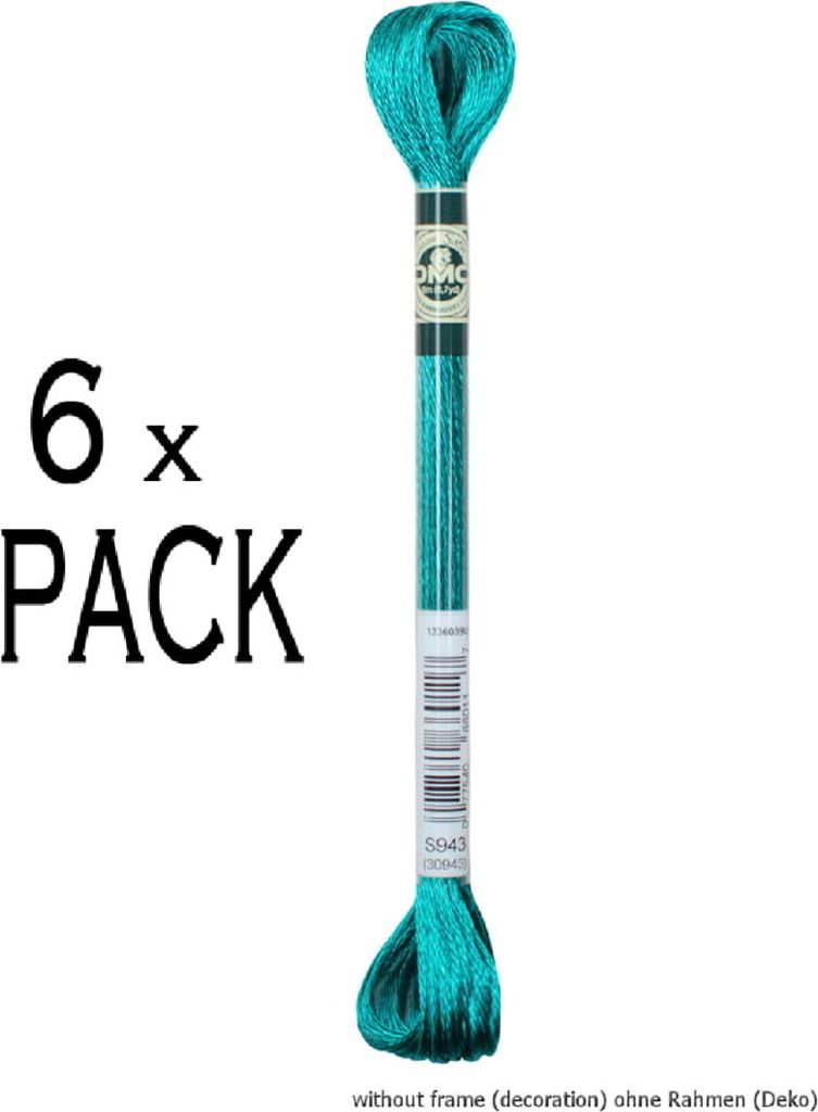 6x DMC Stickgarn Mouline Satin 1008F -943, 6-fädig, 8m, VPE