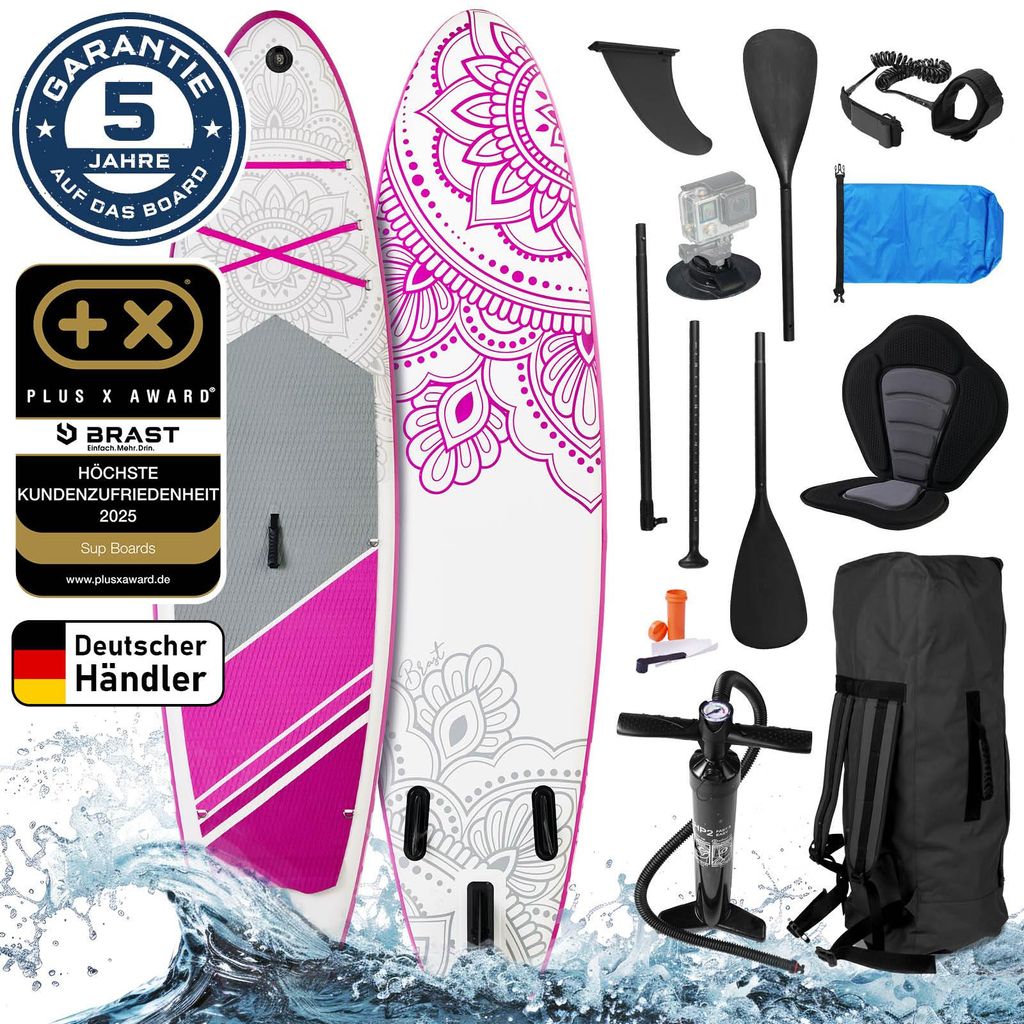 BRAST SUP Board Lady | Aufblasbares Stand up Paddle Set für Frauen | 300cm | inkl. Sonderzubehör | 2in1 Paddel Kajak-Sitz Action-Cam-Halterung Fu...