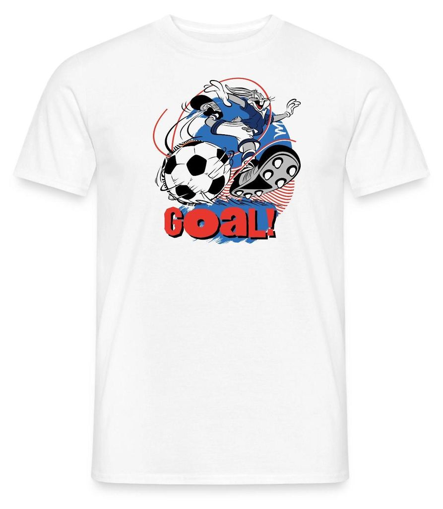 Spreadshirt Looney Tunes Bugs Bunny Fußball Goal Männer T-Shirt, M, Weiß